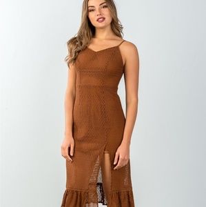 Brown Sheer Mesh Crochet Dress NWOT